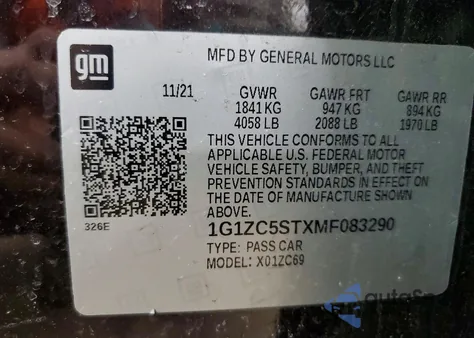 2021 Chevrolet Malibu Ls z USA, uszkodzony, nr VIN 1G1ZC5STXMF083290